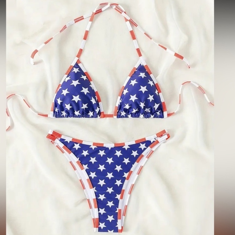 American Flag Stars Stripes Halter Bikini Set